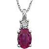 14k White Gold 1 ct Oval Created Ruby Necklace with Diamond
