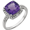 14kt White Gold 9mm Square Cushion Amethyst Ring with Diamonds