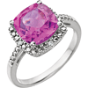 14k White Gold 9mm Square Cushion Created Pink Sapphire Diamond Ring