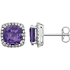 14kt White Gold 2.1 ct Amethyst and Diamond Halo Earrings