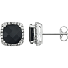 14kt White Gold 1.8 ct Black Onyx and Diamond Halo Earrings