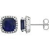 14kt White Gold 3 ct Created Blue Sapphire Diamond Halo Earrings