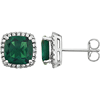 14kt White Gold 2 ct Created Emerald and Diamond Halo Earrings