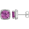 14kt White Gold 3 ct Created Pink Sapphire Diamond Halo Earrings