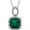 14k White Gold 2.8 ct Cushion Created Emerald Necklace with Diamonds