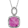 14k White Gold 9mm Cushion Created Pink Sapphire Diamond Necklace
