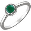 14kt White Gold 1/2 ct Emerald Ring with Beaded Edge