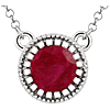 14k White Gold 2/3 ct Ruby Solitaire Necklace with Beaded Edges
