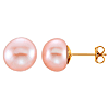 14k Yellow Gold 9mm Pink Freshwater Cultured Pearl Earrings 