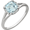 14kt White Gold 9/10 ct Aquamarine Halo Ring with 1/20 ct Diamonds
