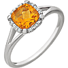14kt White Gold 9/10 ct Citrine Halo Ring with 1/20 ct Diamonds