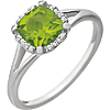 14kt White Gold 1.0 ct Peridot Halo Ring with 1/20 ct Diamonds