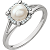 14kt White Gold 6mm Freshwater Cultured Pearl Ring with Diamonds