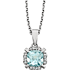14kt White Gold 9/10 ct Cushion Cut Aquamarine & Diamond Halo Necklace