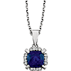 14kt White Gold 1.3 ct Cushion Cut Blue Sapphire & Diamond Necklace