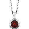 14kt White Gold 1.1 ct Cushion Cut Garnet & Diamond Halo Necklace