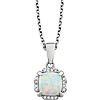 14kt White Gold 4/5 ct Cushion Cut Created Opal & Diamond Necklace