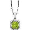14kt White Gold 1 ct Cushion Cut Peridot & Diamond Halo Necklace