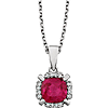 14kt White Gold 1.3 ct Cushion Cut Created Ruby & Diamond Necklace