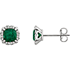 14k White Gold 1/2 ct Cushion Cut Emerald & Diamond Halo Earrings