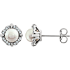 14kt White Gold 5mm Freshwater Cultured Pearl & Diamond Halo Earrings