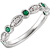 14kt White Gold Emerald and 1/6 ct Diamond Stackable Ring