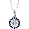 14k White Gold 1/3 ct Diamond and Blue Sapphire Halo Cluster Necklace