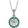 14k White Gold 1/3 ct Diamond and Emerald Halo Cluster Necklace