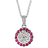 14k White Gold 1/3 ct Diamond and Ruby Halo Cluster Necklace