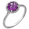 Sterling Silver 7mm Amethyst and Diamond Halo Ring