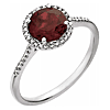 Sterling Silver 7mm Garnet and Diamond Halo Ring