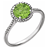Sterling Silver 7mm Peridot and Diamond Halo Ring