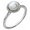 Sterling Silver 7mm Freshwater Cultured Pearl and Diamond Halo Ring