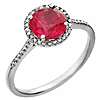 Sterling Silver 7mm Created Ruby and Diamond Halo Ring
