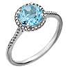 Sterling Silver 7mm Swiss Blue Topaz and Diamond Halo Ring