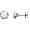Sterling Silver 6mm Created Opal and Diamond Halo Earrings