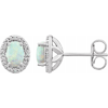 Sterling Silver Oval Created Opal and .025 ct tw Diamond Earrings