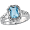 14kt White Gold 1.4 ct Emerald-cut Aquamarine and 1/6 ct Diamond Ring