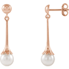 14k Rose Gold Freshwater Cultured Pearl Dangle Drop Earrings