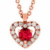 14k Rose Gold 1/6 ct tw Ruby Heart Necklace with Diamonds