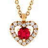 14k Yellow Gold 1/6 ct tw Ruby Heart Necklace with Diamonds