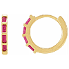 14k Yellow Gold Ruby Baguette Huggie Hoop Earrings