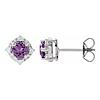 Sterling Silver 1 ct tw Amethyst Halo Earrings with Diamond Accents