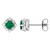 Sterling Silver 1 ct Created Emerald Halo Earrings with Diamonds