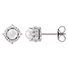 Sterling Silver 4.5mm Freshwater Cultured Pearl Diamond Halo Earrings