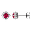 Sterling Silver 1 ct Created Ruby Halo Earrings with Diamond Accents