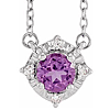 Sterling Silver .37 ct Amethyst Halo Necklace with Diamond Accents