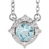 Sterling Silver .45 ct Aquamarine Halo Necklace with Diamond Accents