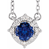 Sterling Silver .50 ct Created Blue Sapphire Halo Diamond Necklace