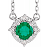 Sterling Silver .50 ct Created Emerald Halo Necklace with Diamonds